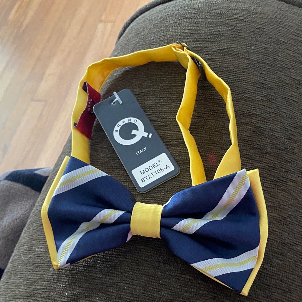 Yellow and Blue Striped Bow Tie
